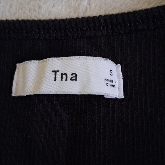 Aritzia TNA Women's Size Small Black Ribbed Mini Tank Bodycon Cotton Blend Dress - Picture 6 of 12